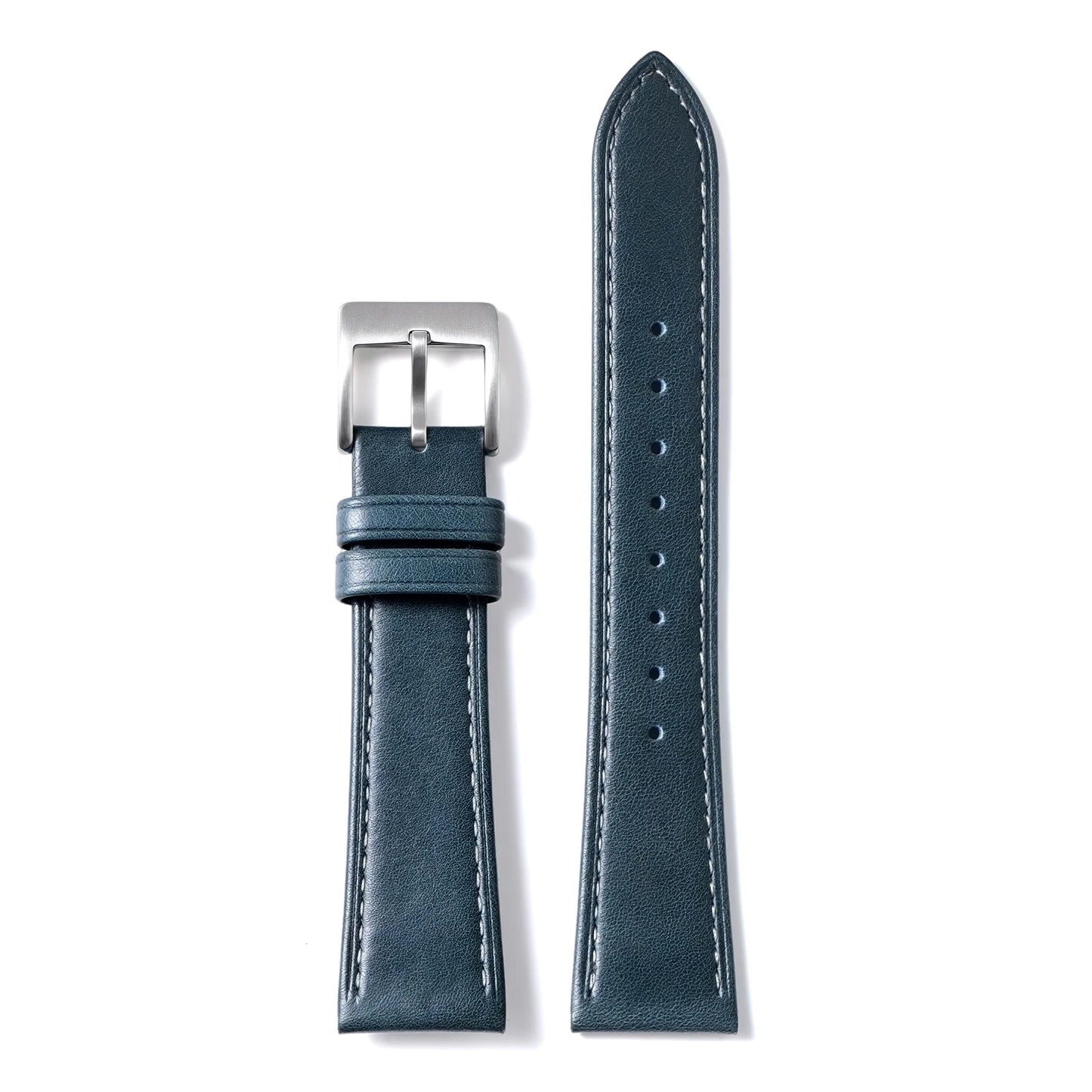 Classic Oil-Waxed Leather Strap with Silver Pin Buckle Navy