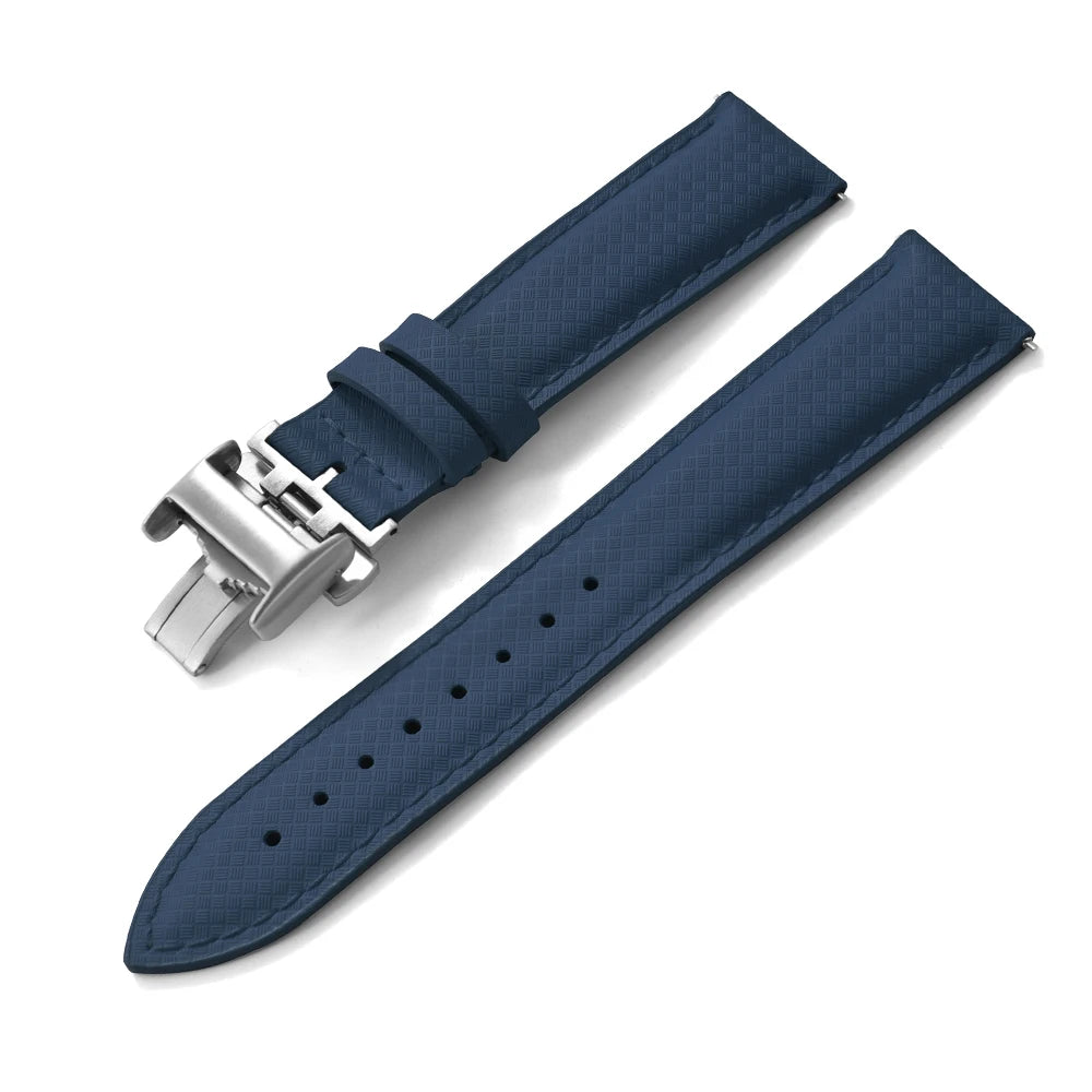 Navy Blue FKM Sailcloth-Style Quick Release Rubber Strap with Silver Deployment Clasp