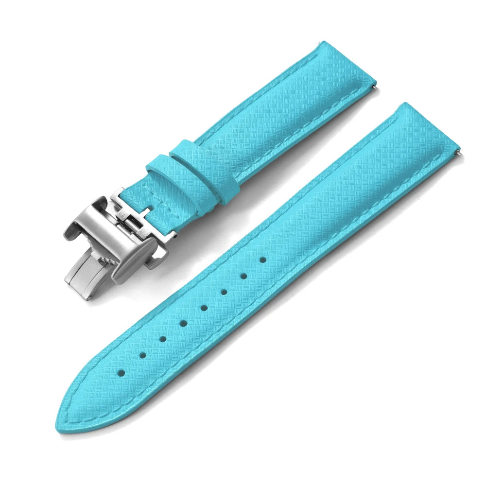 Baby Blue FKM Sailcloth-Style Quick Release Rubber Strap with Silver Deployment Clasp