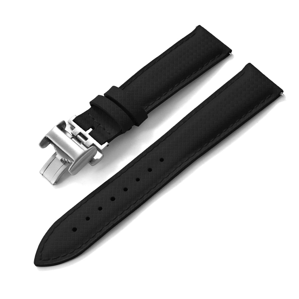 Black FKM Sailcloth-Style Quick Release Rubber Strap with Silver Deployment Clasp