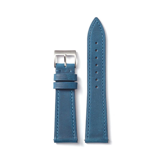 Blue Denim Classic Leather Watch Strap with Quick Release and Silver Buckle