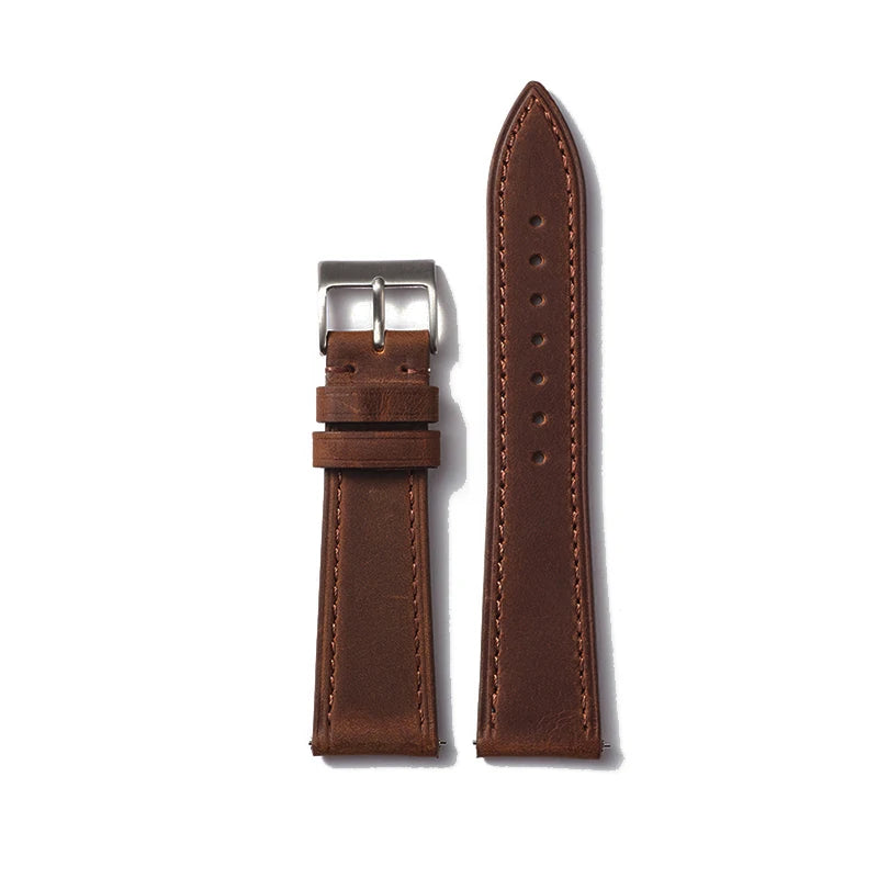 Brown Classic Leather Watch Strap with Quick Release and Silver Buckle