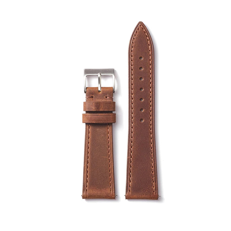 Brown Tan Classic Leather Watch Strap with Quick Release and Silver Buckle