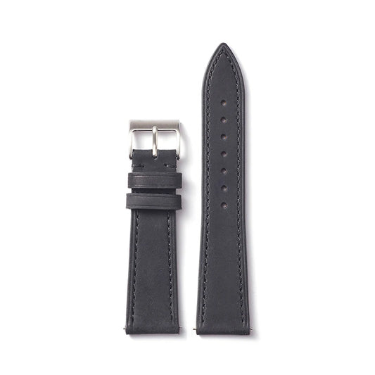 Charcoal Black Classic Leather Watch Strap with Quick Release and Silver Buckle