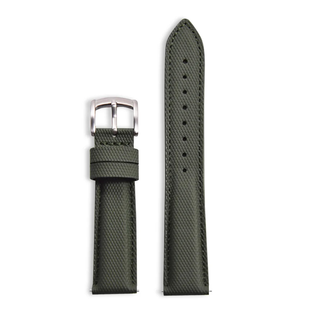 Classic Nylon Watch Strap with Quick Release Olive with Silver Buckle