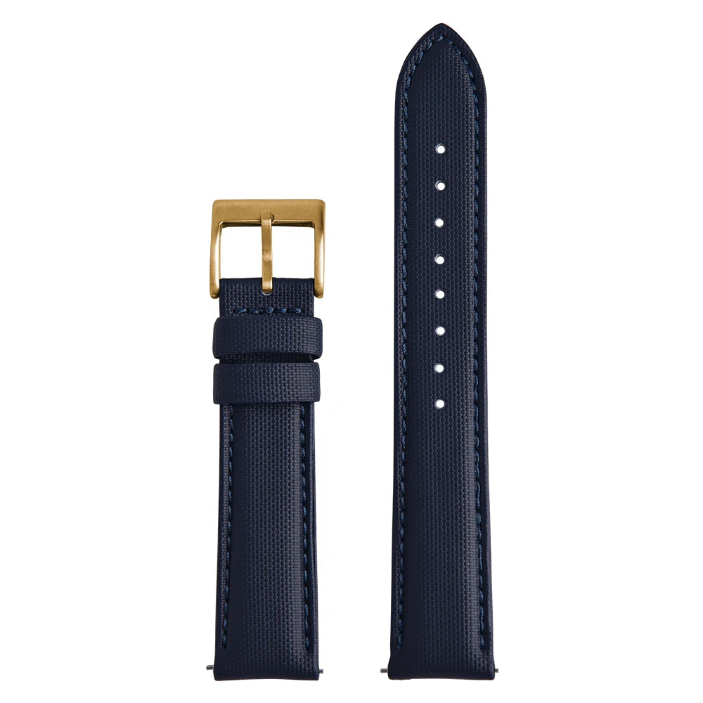 Classic Sailcloth Watch Strap with Quick Release Pin Buckle Dark Navy Gold