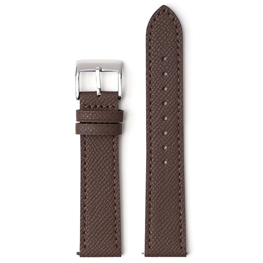 Classic Textured Leather Strap with Quick Release Pin Buckle Dark Brown