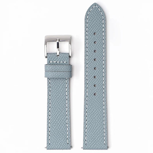 Classic Textured Leather Strap with Quick Release Pin Buckle Gray with White Stitching