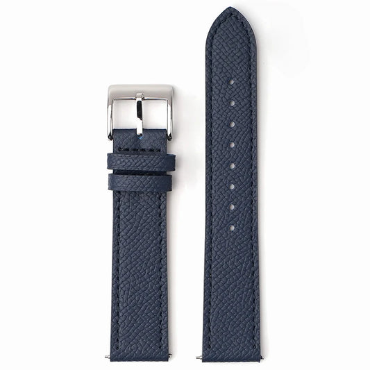 Classic Textured Leather Strap with Quick Release Pin Buckle Navy