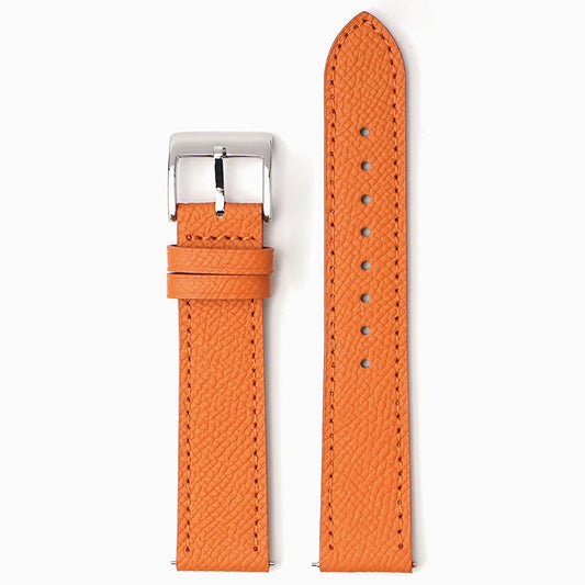 Classic Textured Leather Strap with Quick Release Pin Buckle Orange