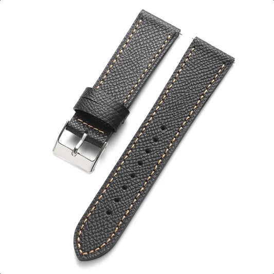 Classic Textured Leather Watch Strap with Quick Release Pin Buckle Charcoal