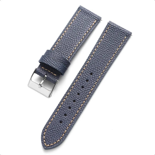 Classic Textured Leather Watch Strap with Quick Release Pin Buckle Light Denim