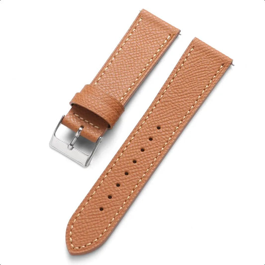 Classic Textured Leather Watch Strap with Quick Release Pin Buckle Tan