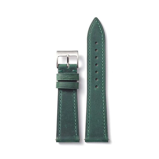 Forrest Green Classic Leather Watch Strap with Quick Release and Silver Buckle