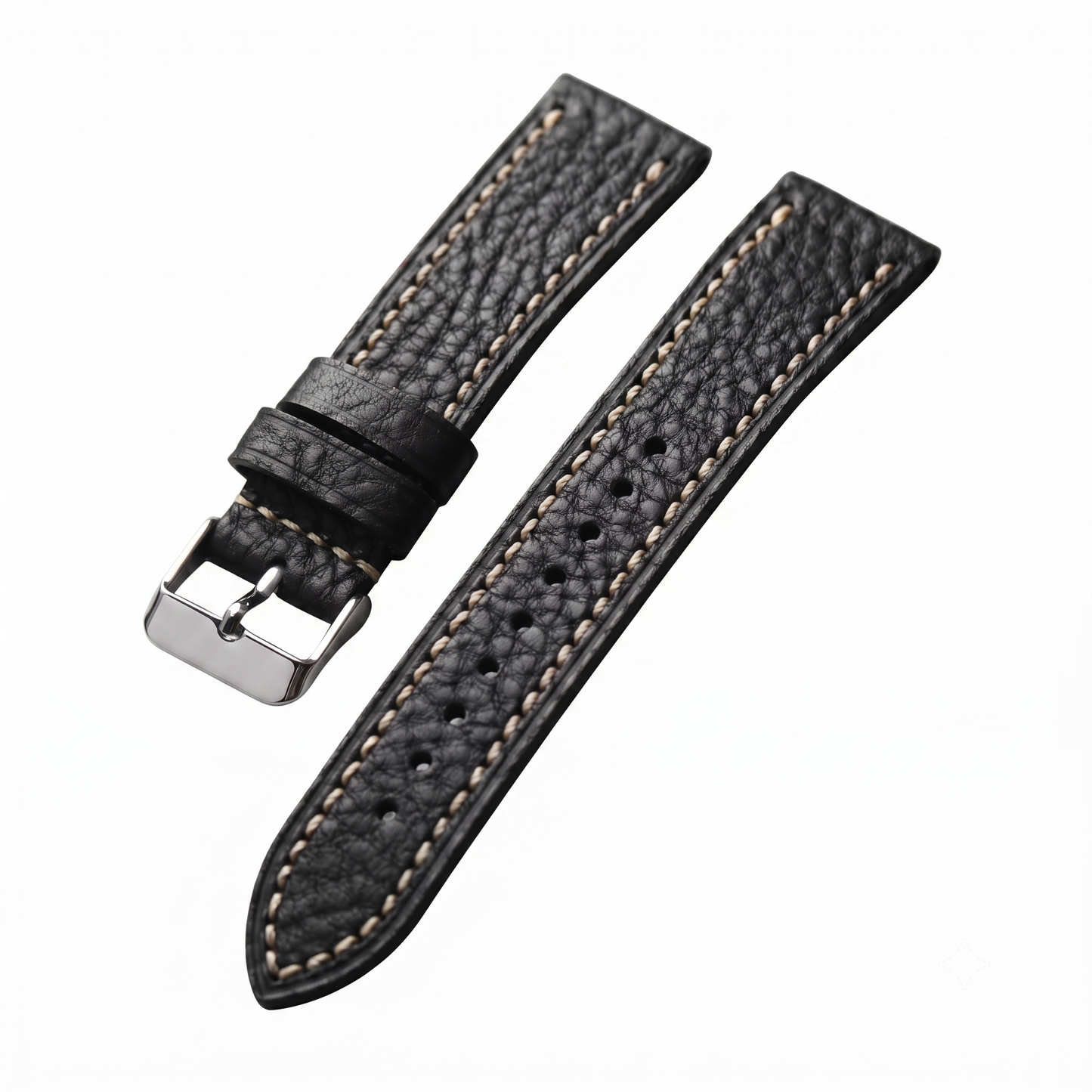 Genuine Italian Leather Watch Strap with Cream Stitching and Pin Buckle