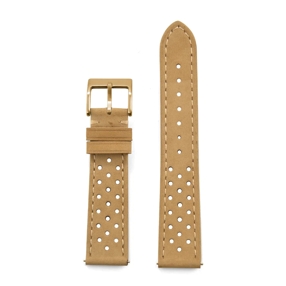 Genuine Cowhide Leather Racing Watch Strap with Quick Release Pin Buckle Sand Black