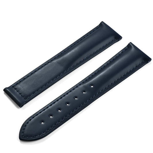 Genuine Cowhide Leather Watch Strap with Quick Release Deployment Clasp Blue with No Buckle