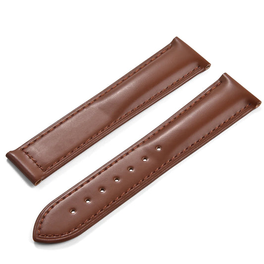 Genuine Cowhide Leather Watch Strap with Quick Release Deployment Clasp Brown with No Buckle