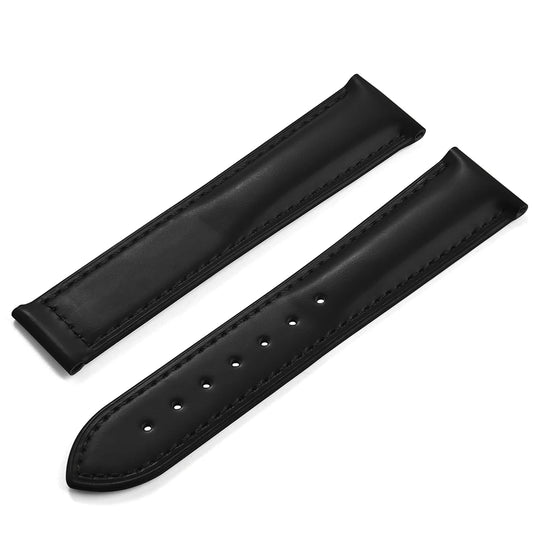 Genuine Cowhide Leather Watch Strap with Quick Release Deployment Clasp Black with No Buckle