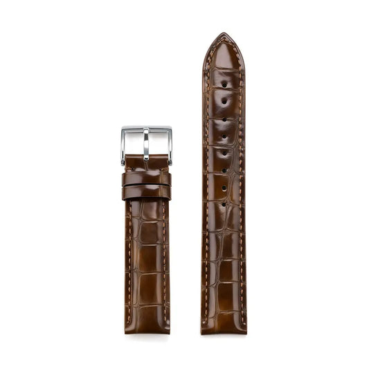 Genuine Leather Crocodile Strap with Stainless Steel Pin Buckle Light Brown
