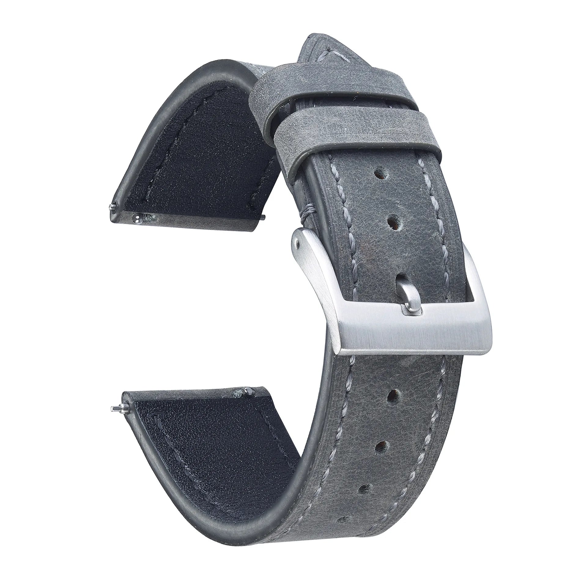 Gray Classic Leather Watch Strap with Quick Release and Silver Buckle