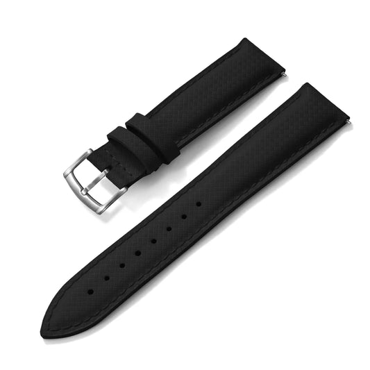 Hybrid FKM Sailcloth Leather and Rubber Black Strap with Pin Buckle