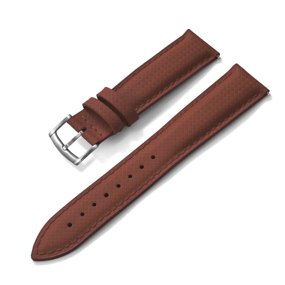 Hybrid FKM Sailcloth Leather and Rubber Brown Strap with Pin Buckle