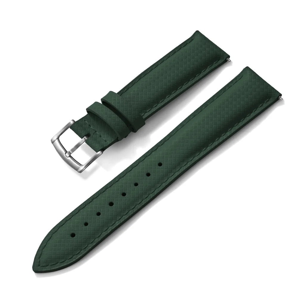 Hybrid FKM Sailcloth Leather and Rubber Forest Green Strap with Pin Buckle
