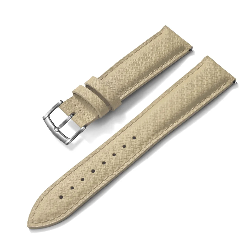 Hybrid FKM Sailcloth Leather and Rubber Khaki Strap with Pin Buckle