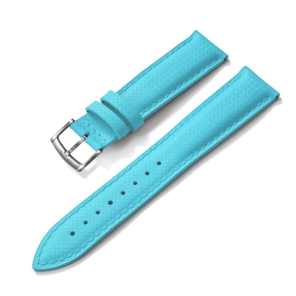Hybrid FKM Sailcloth Leather and Rubber Light Blue Strap with Pin Buckle