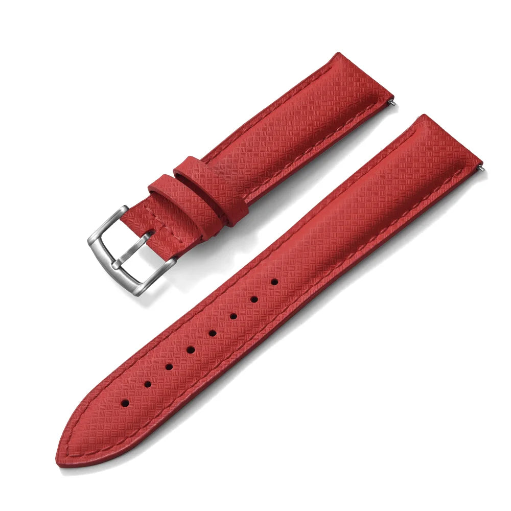 Hybrid FKM Sailcloth Leather and Rubber Red Strap with Pin Buckle