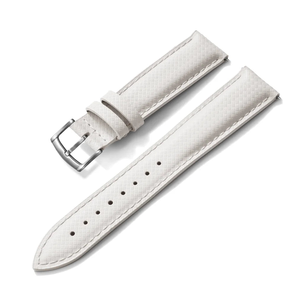 Hybrid FKM Sailcloth Leather and Rubber White Strap with Pin Buckle