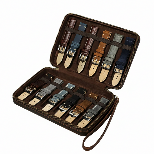 Leather Watch Strap Storage Case with Velvet Interior — 12 Straps