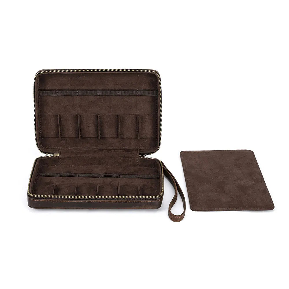 Leather Watch Strap Storage Case with Velvet Interior — 12 Straps