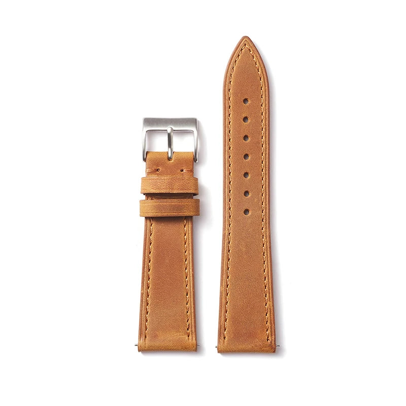 Light Brown Tan Classic Leather Watch Strap with Quick Release and Silver Buckle