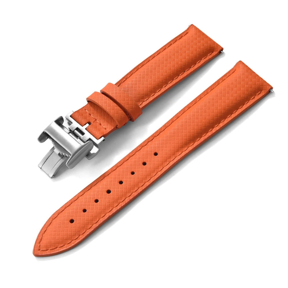 Orange FKM Sailcloth-Style Quick Release Rubber Strap with Silver Deployment Clasp