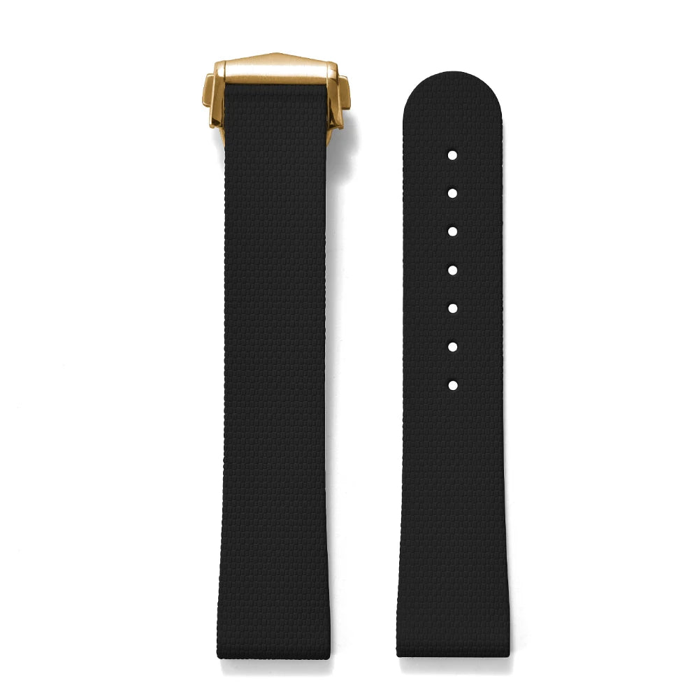Premium Grade Soft Rubber Strap with Quick Release Deployment Clasp — Palette Colorway Black with Gold Buckle