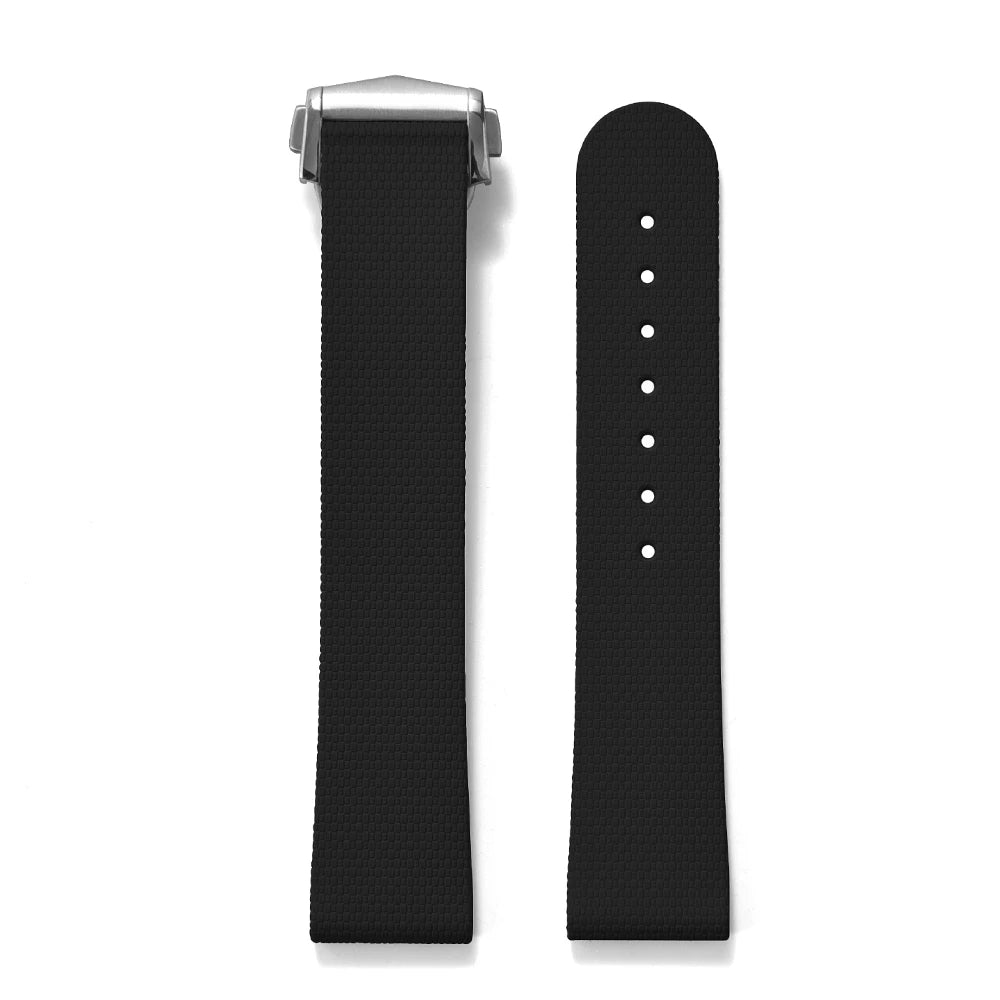 Premium Grade Soft Rubber Strap with Quick Release Deployment Clasp — Palette Colorway Black with Silver Buckle