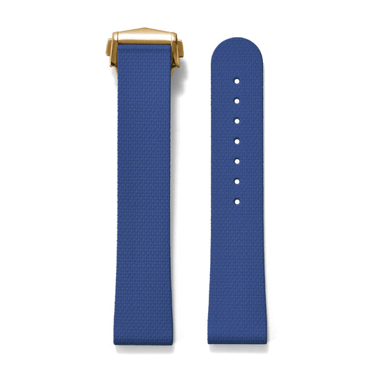 Premium Grade Soft Rubber Strap with Quick Release Deployment Clasp — Palette Colorway Blue with Gold Buckle
