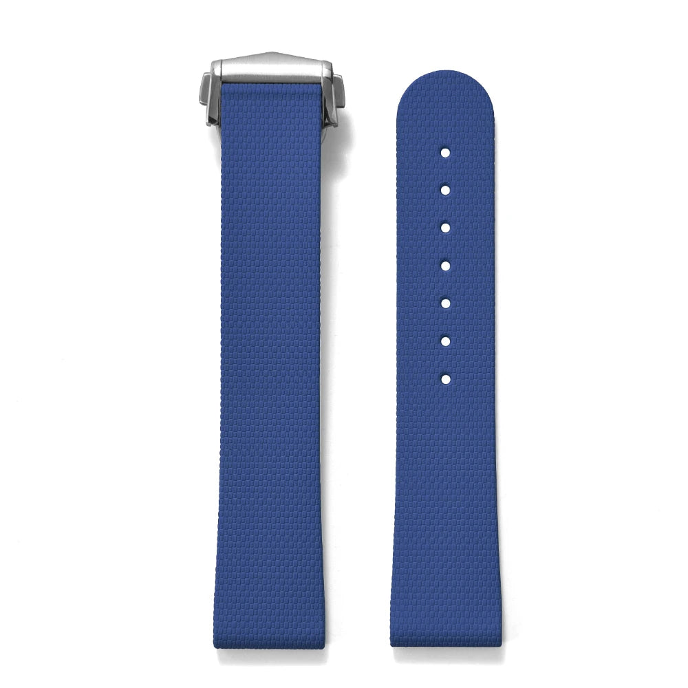 Premium Grade Soft Rubber Strap with Quick Release Deployment Clasp — Palette Colorway Blue with Silver Buckle