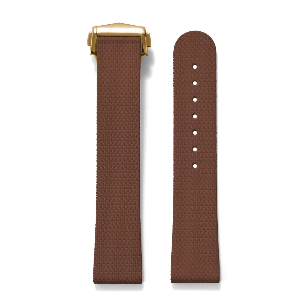 Premium Grade Soft Rubber Strap with Quick Release Deployment Clasp — Palette Colorway Brown with Gold Buckle