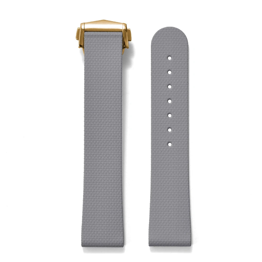 Premium Grade Soft Rubber Strap with Quick Release Deployment Clasp — Palette Colorway Gray with Gold Buckle