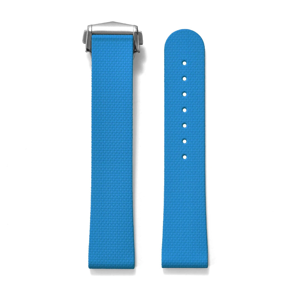 Premium Grade Soft Rubber Strap with Quick Release Deployment Clasp — Palette Colorway Light Blue with Silver Buckle