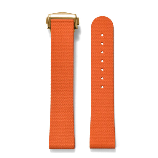 Premium Grade Soft Rubber Strap with Quick Release Deployment Clasp — Palette Colorway Orange with Gold Buckle