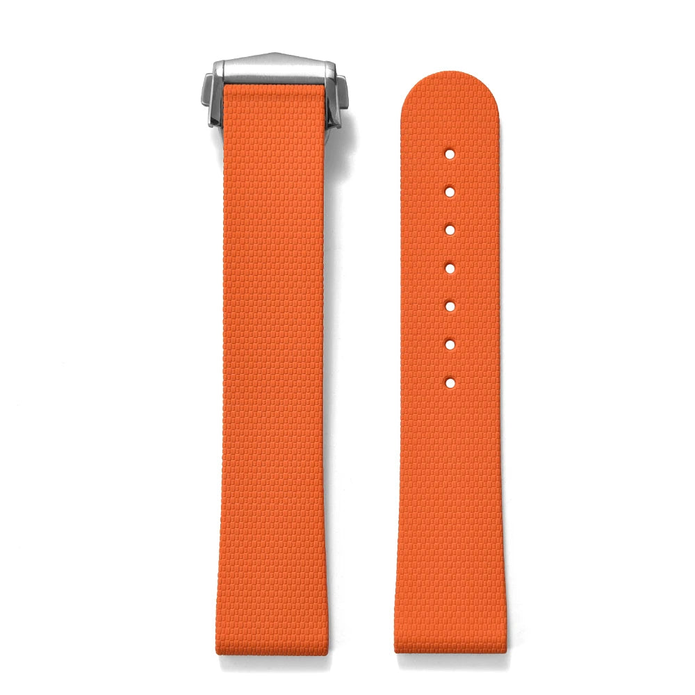Premium Grade Soft Rubber Strap with Quick Release Deployment Clasp — Palette Colorway Orange with Silver Buckle