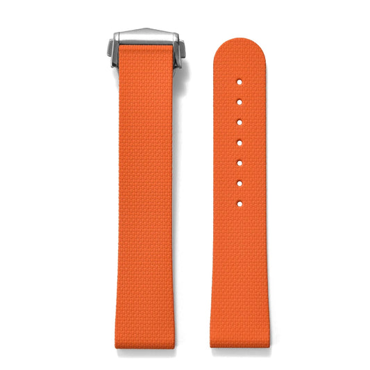 Premium Grade Soft Rubber Strap with Quick Release Deployment Clasp — Palette Colorway Orange with Silver Buckle