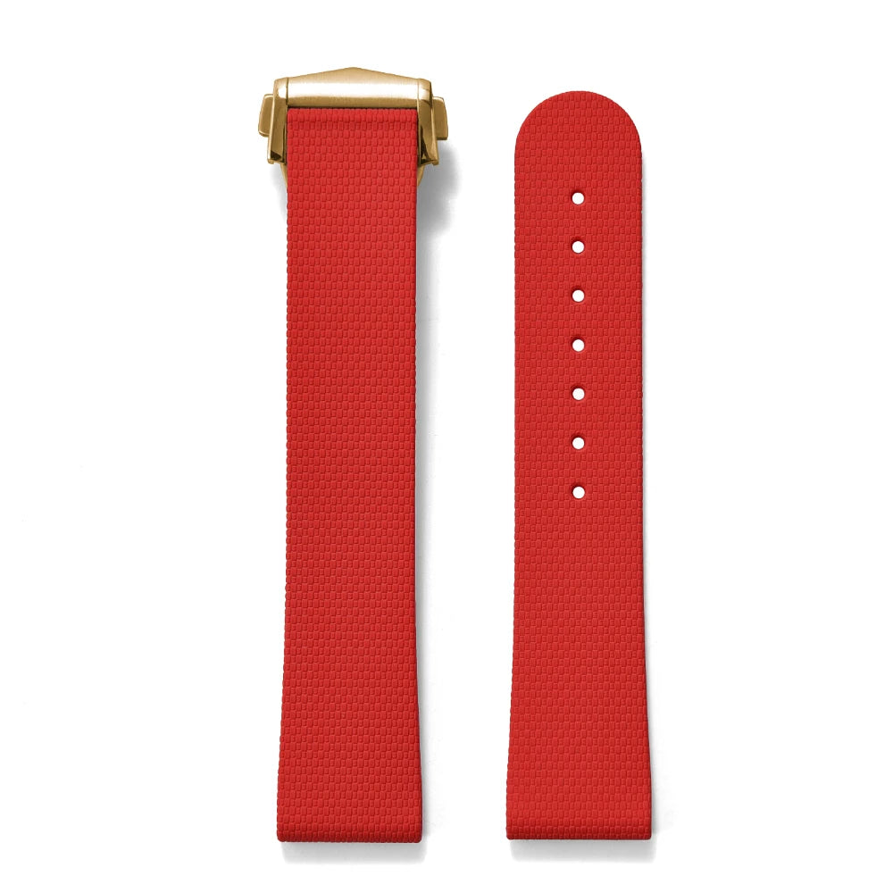 Premium Grade Soft Rubber Strap with Quick Release Deployment Clasp — Palette Colorway Red with Gold Buckle