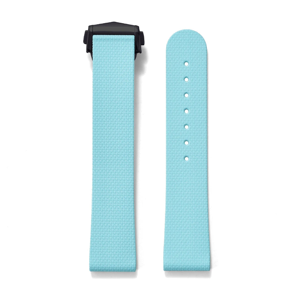 Premium Grade Soft Rubber Strap with Quick Release Deployment Clasp — Palette Colorway Sky Blue with Black Buckle