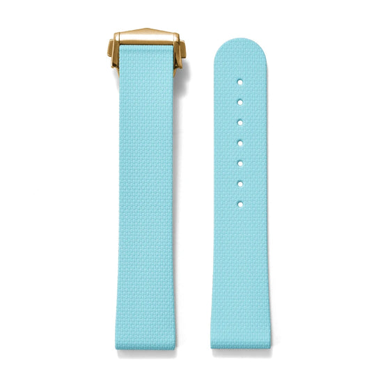 Premium Grade Soft Rubber Strap with Quick Release Deployment Clasp — Palette Colorway Sky Blue with Gold Buckle