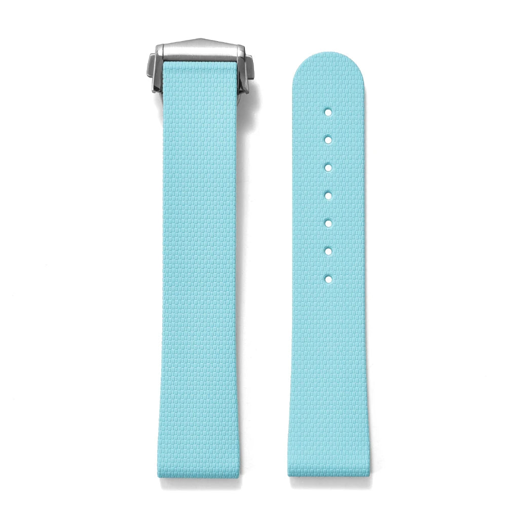 Premium Grade Soft Rubber Strap with Quick Release Deployment Clasp — Palette Colorway Sky Blue with Silver Buckle
